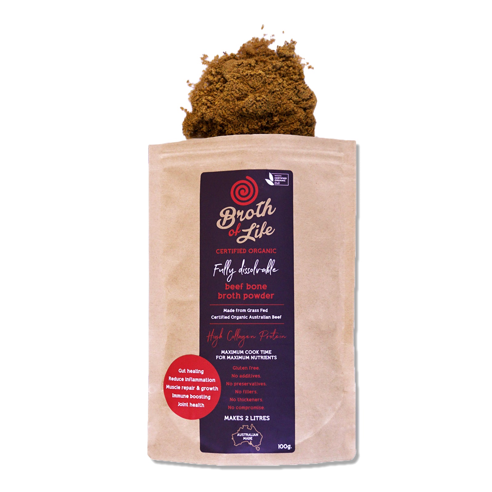 Certified Organic Grass-Fed Beef Bone Broth Powder (100g/20 Servings) - Horizon Farms