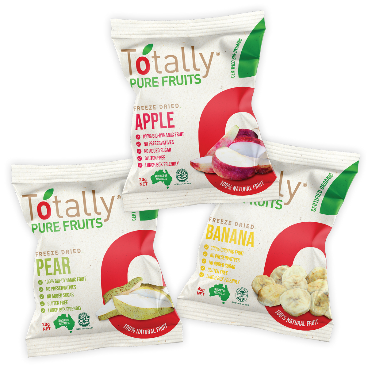 Certified Organic Additive-Free Freeze-Dried Fruit 3-Variety Set - Apple, Pear & Banana from Australia (85g)