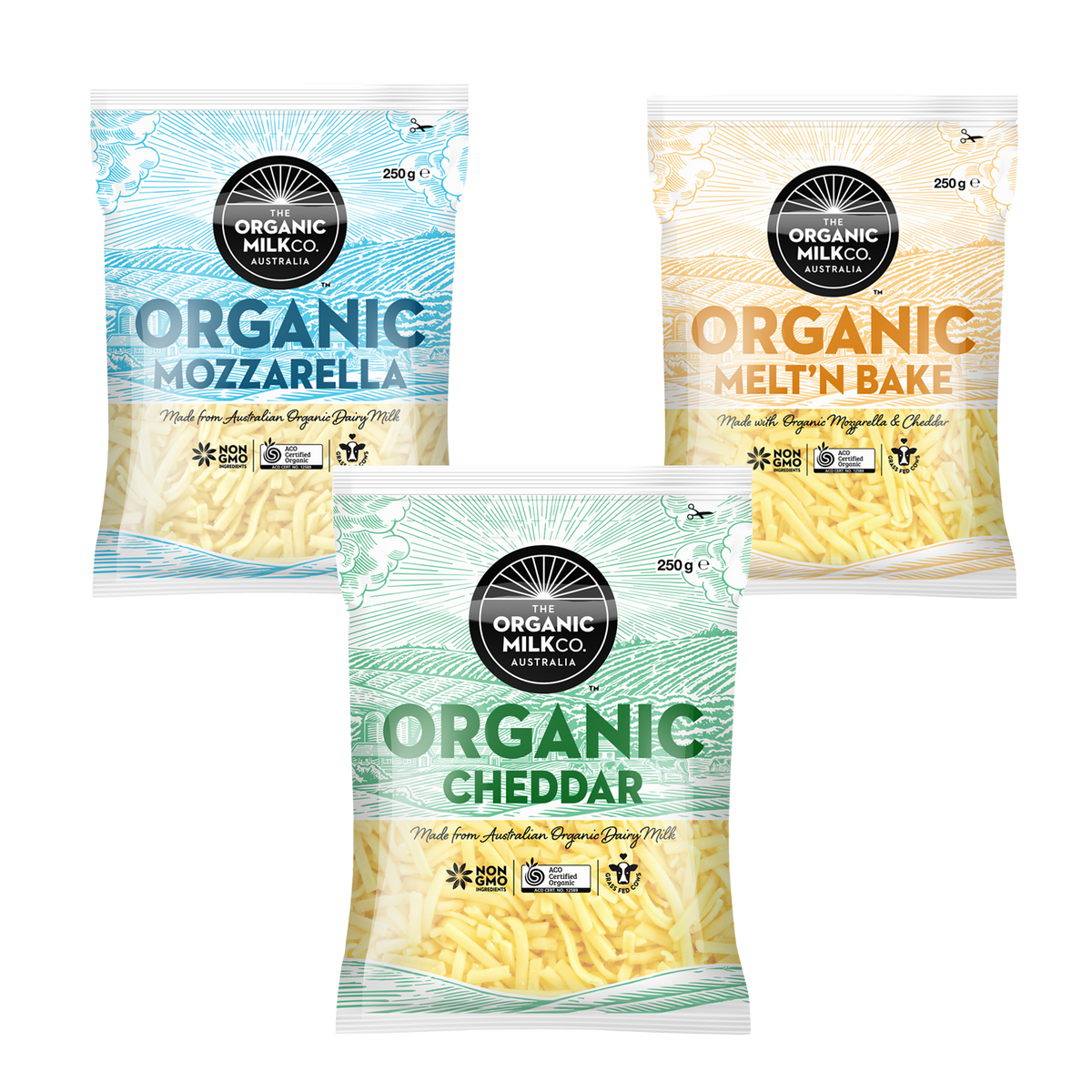 Certified Organic Grass-Fed Shredded Cheese Mix Set (250g x 3) - Horizon Farms