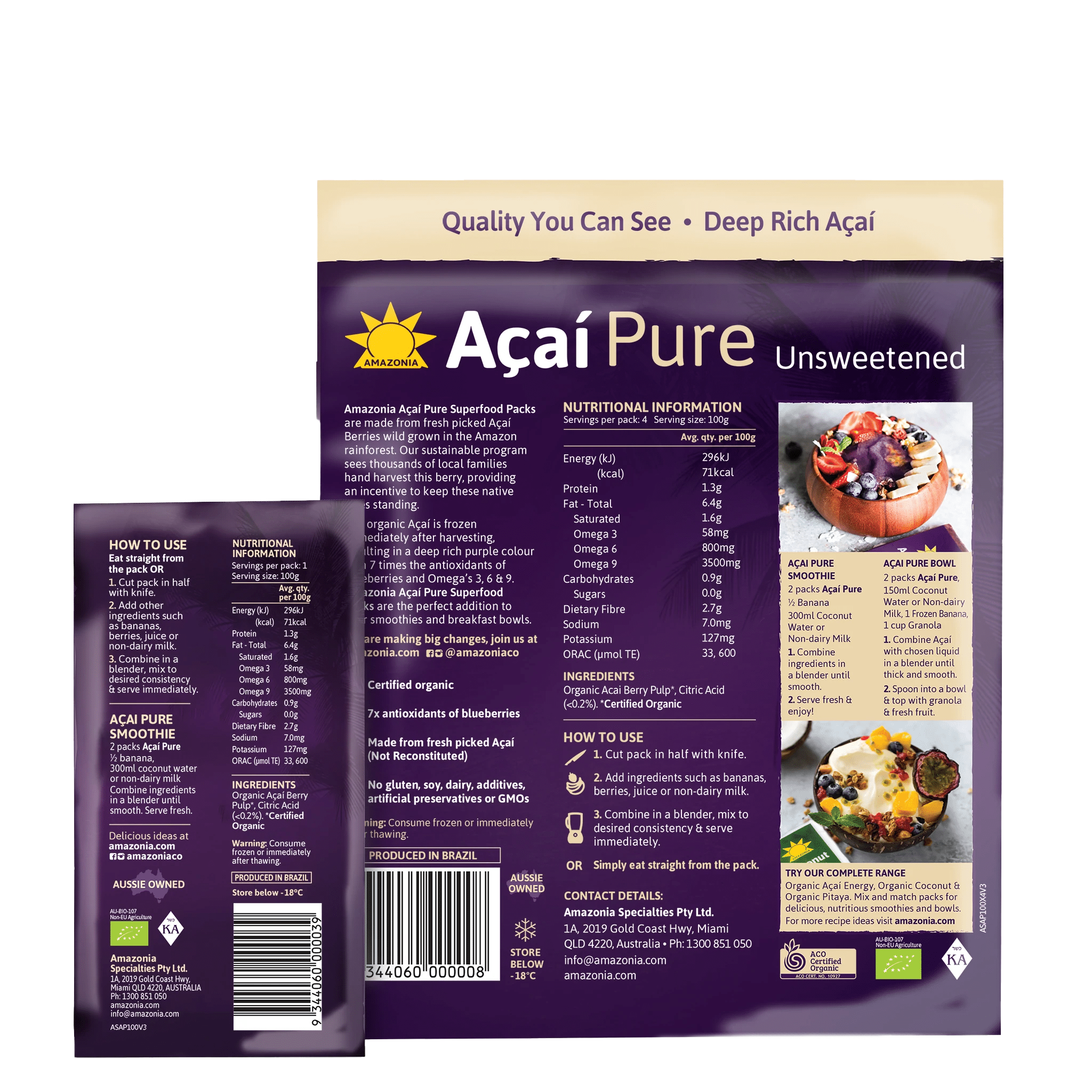 40% OFF Sale! (Past Best By: April 1st, 2025) Organic All-Natural Frozen Açaí Puree B-Grade (100g x 4) - Horizon Farms