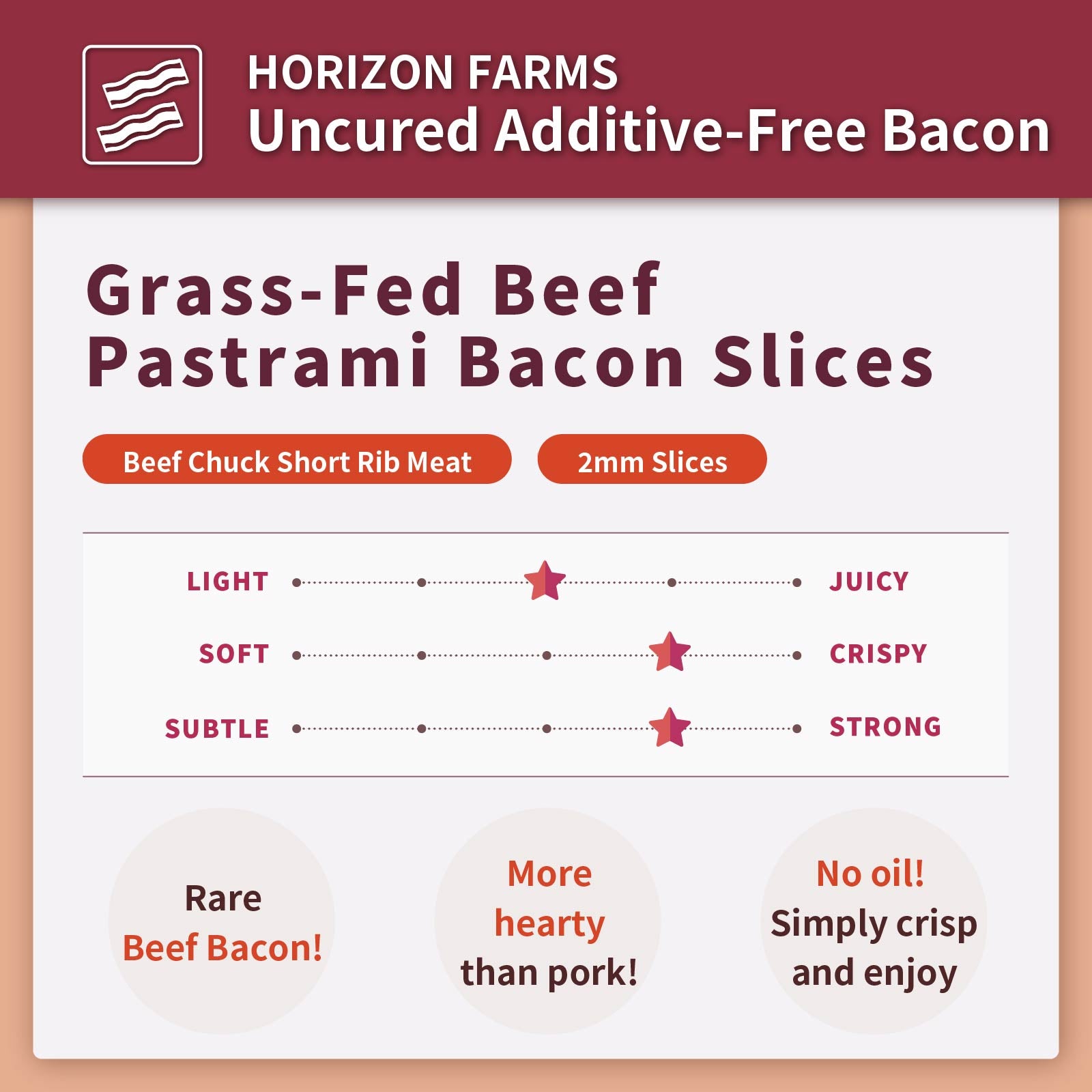 All-Natural Grass-Fed Beef Sugar-Free Smoked Pastrami Bacon (200g) - Horizon Farms