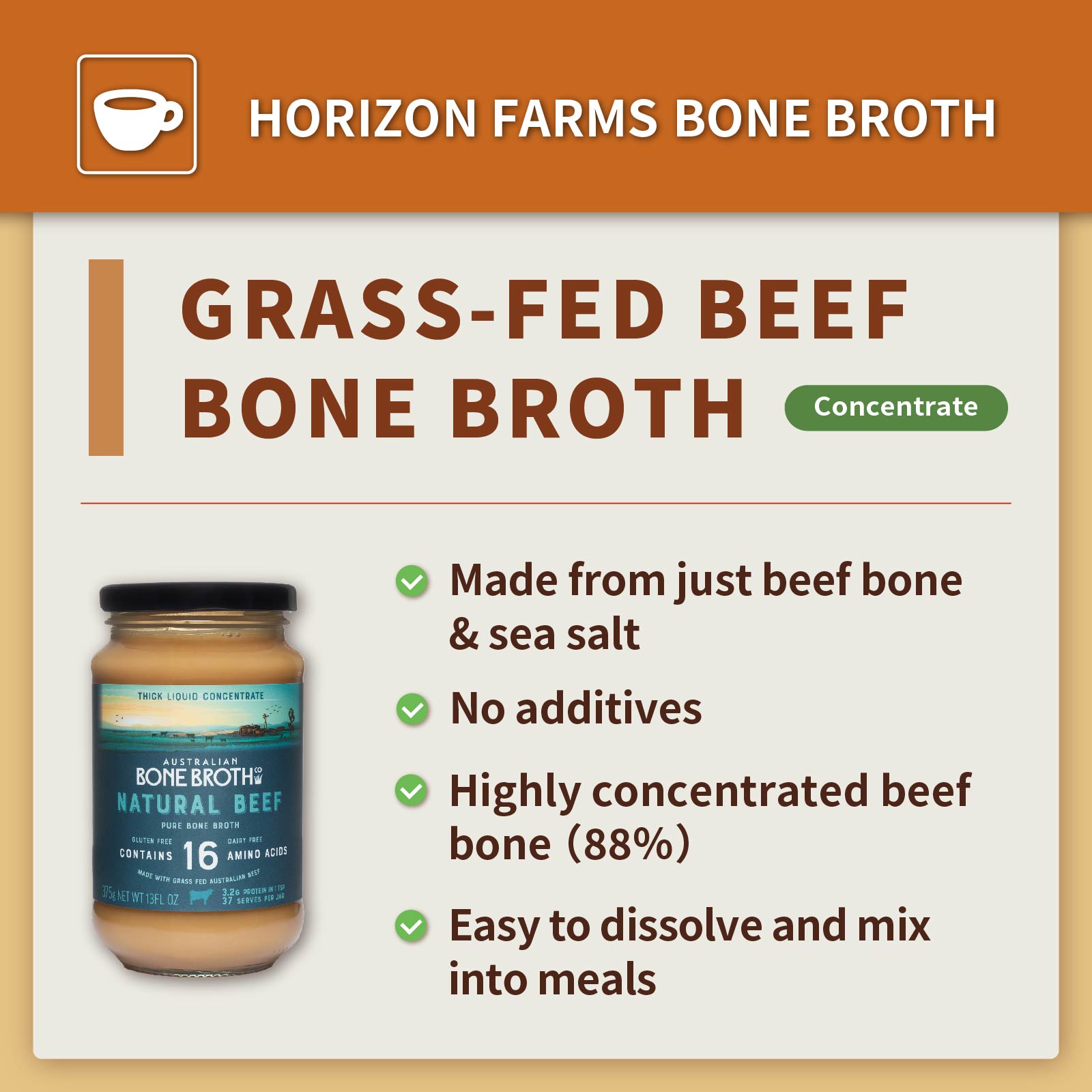 All-Natural Grass-Fed Beef Bone Broth Concentrate (390g/39 servings) - Horizon Farms