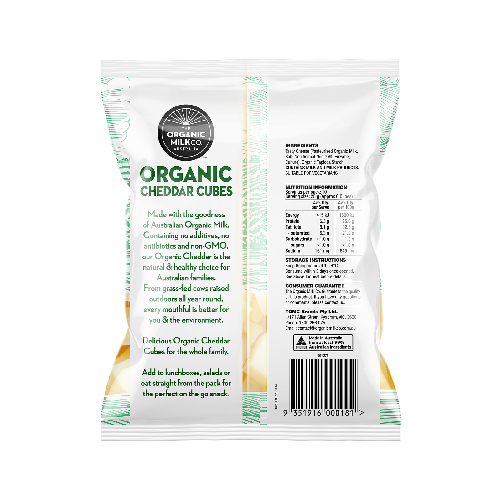 Certified Organic Grass-Fed Cheddar Cheese Cubes (250g) - Horizon Farms
