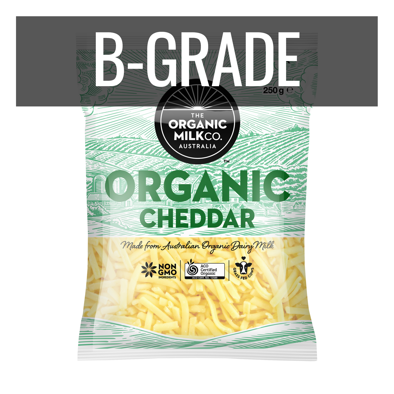 Certified Organic Grass-Fed Shredded Cheddar Cheese B-Grade (250g) Best By: September 15th, 2025 - Horizon Farms