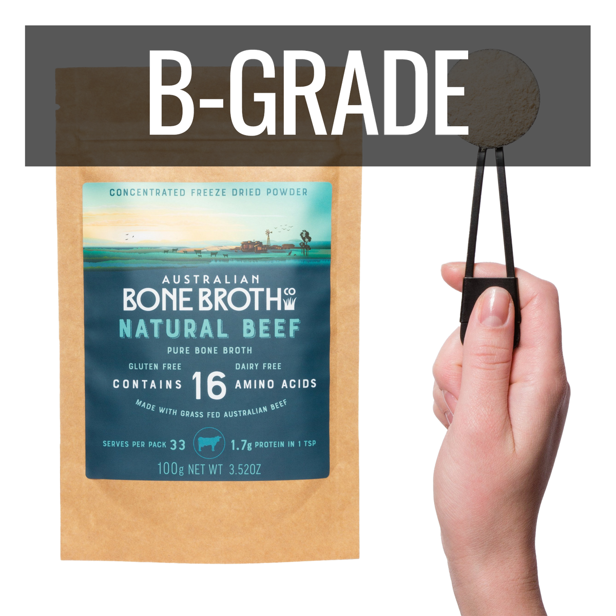 All-Natural Grass-Fed Beef Bone Broth Powder B-Grade (100g/30 Servings)
