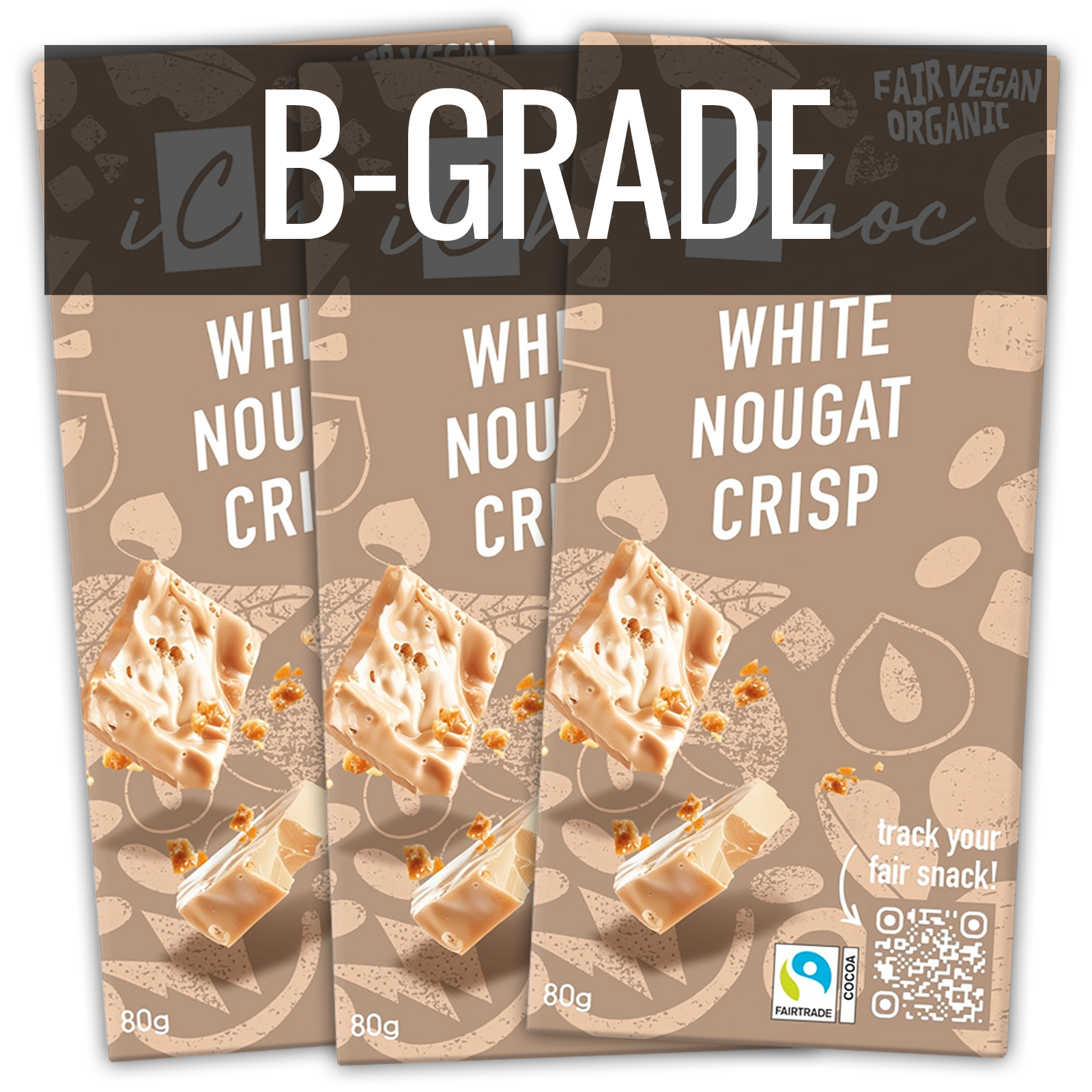 Certified Organic Dairy-Free Chocolate from Germany - White Nougat Crisp B-Grade (240g) Best By: September 30th, 2026