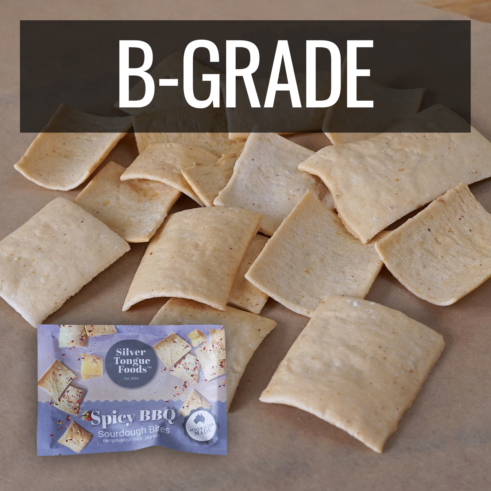 All-Natural Spicy BBQ Sourdough Crackers from Australia B-Grade (30g) Best By: October 2nd, 2025