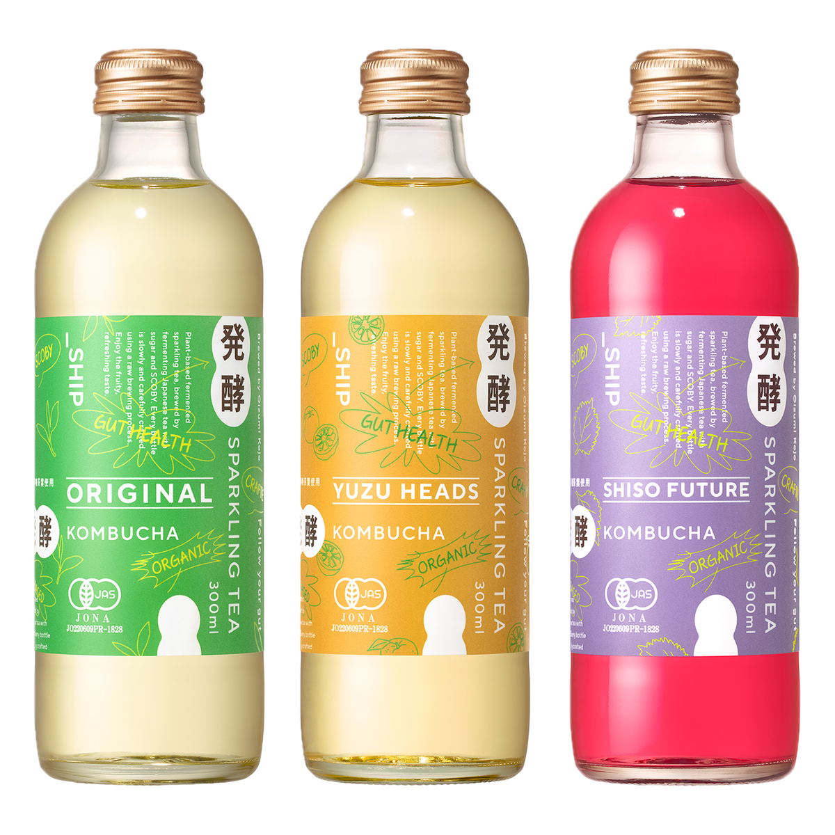 Certified Organic Unpasteurized Kombucha from Japan - Original, Yuzu & Shiso (300ml x 3)