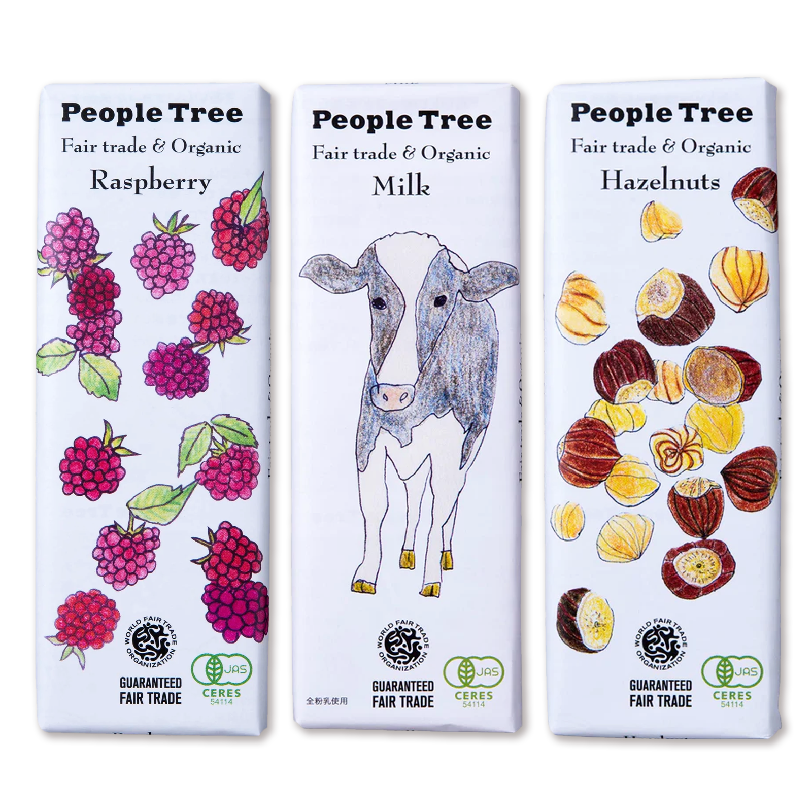 Certified Organic Fair-Trade People Tree Chocolate Variety Set - Milk, Raspberry & Hazelnut (50g x 3) - Horizon Farms