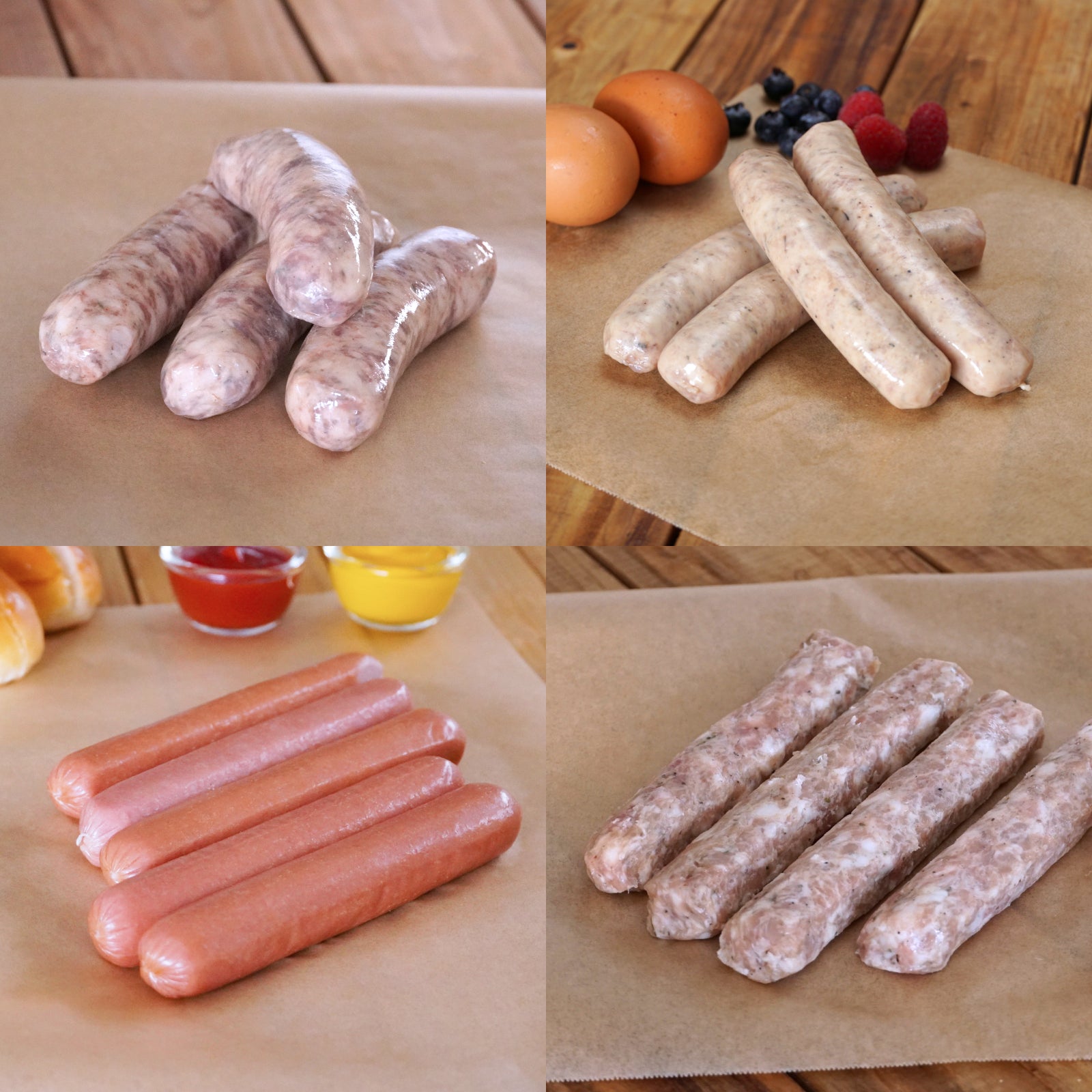 All-Natural Additive-Free Free-Range Pork Sausage 4-Pack Variety Set (1.1kg) - Horizon Farms