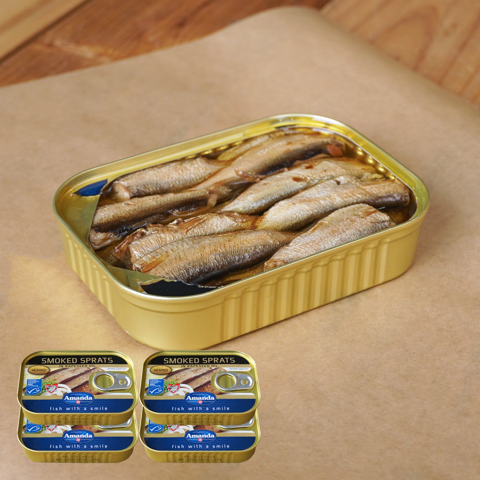 MSC Certified BPA-Free Wild-Caught Canned Smoked Sprats in Oil (110g x 4) - Horizon Farms