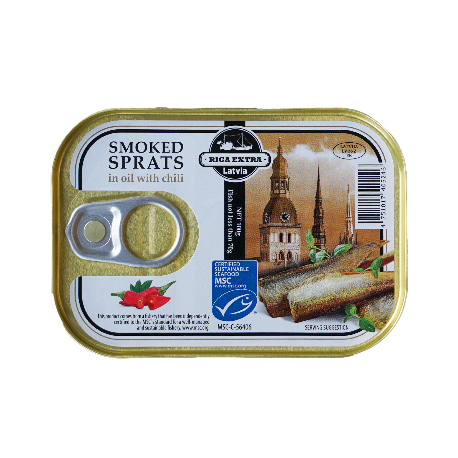 MSC Certified BPA-Free Wild-Caught Canned Smoked Sprats and Chilis in Oil (100g x 4) - Horizon Farms
