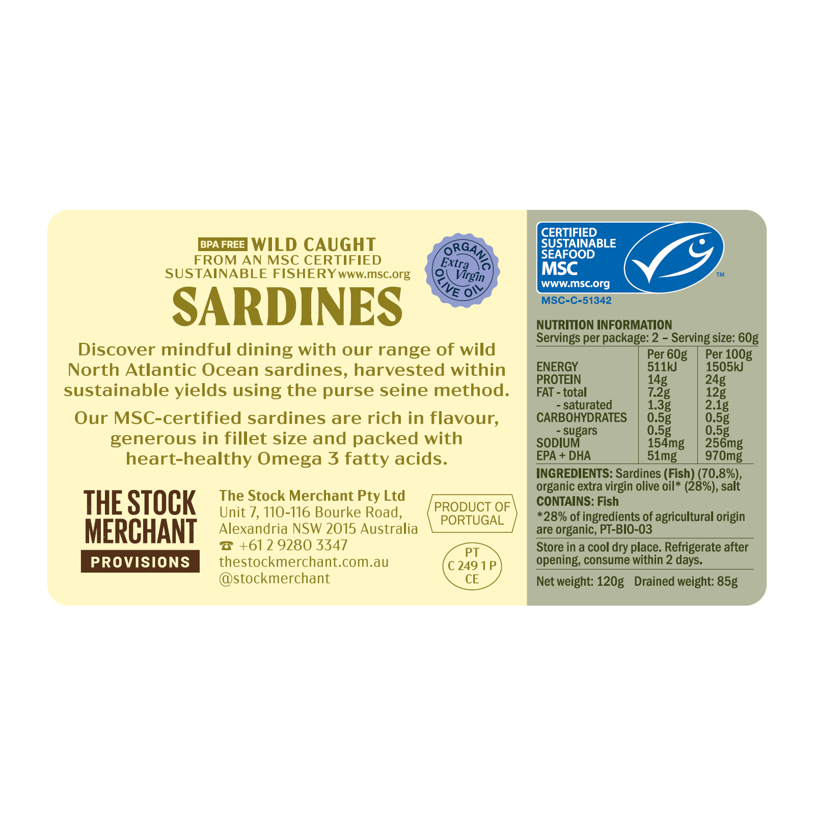 MSC Certified BPA-Free Wild-Caught Canned Sardines in Extra Virgin Olive Oil (120g x 5) - Horizon Farms