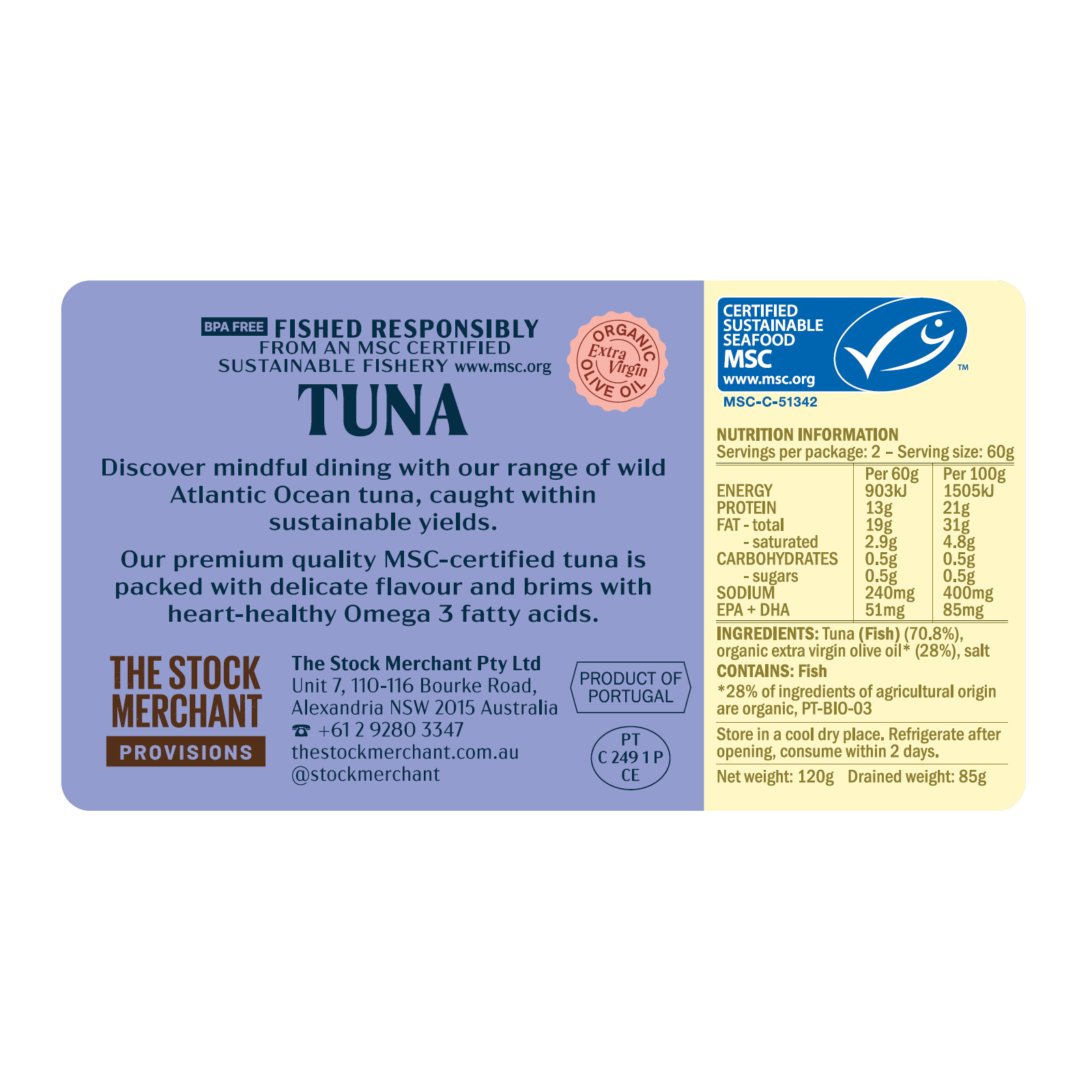 MSC Certified BPA-Free Wild-Caught Canned Tuna in Extra Virgin Olive Oil (120g x 5) - Horizon Farms