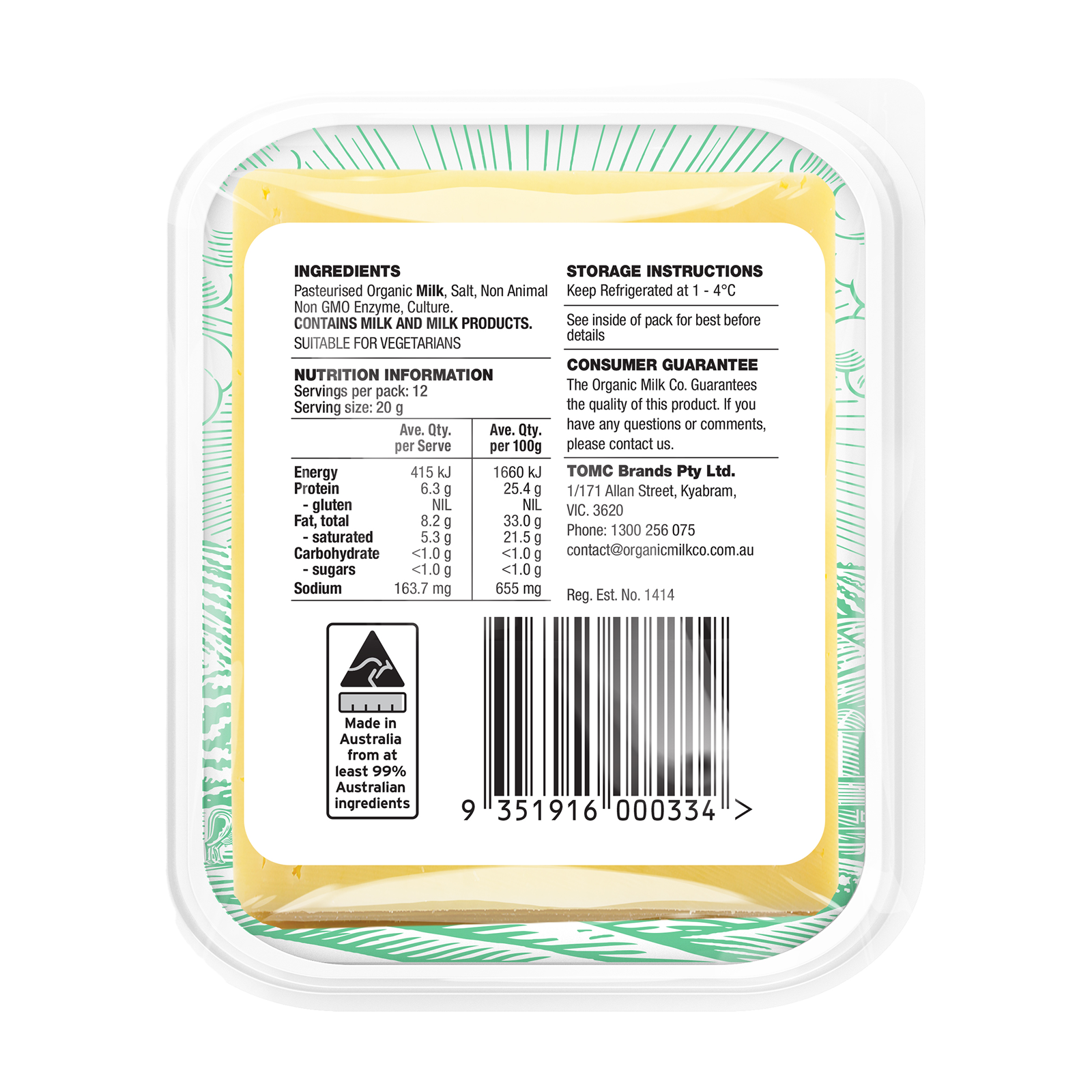 Certified Organic Grass-Fed Cheddar Cheese Slices (250g) - Horizon Farms