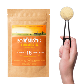 All-Natural Grass-Fed Beef Bone Broth Powder with Turmeric (100g/20 Servings) - Horizon Farms